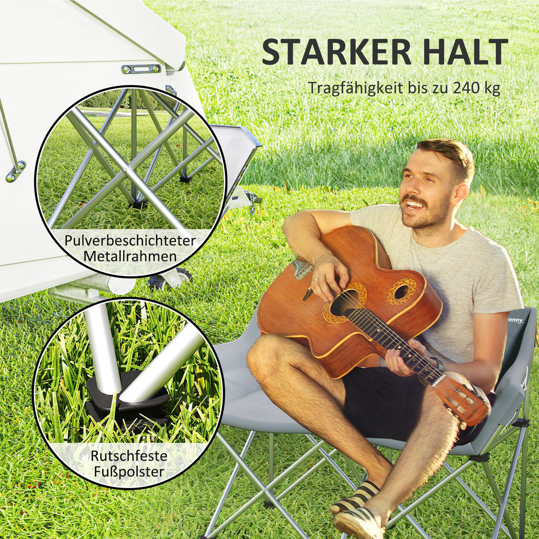 Klapstol 2-personers foldbar campingstol med armlæn sidelomme op til 240 kg lasteevne grå