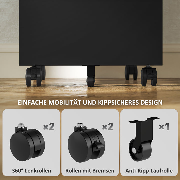 Metal arkivskab, kontorskab, 3 skuffer, på hjul, sort