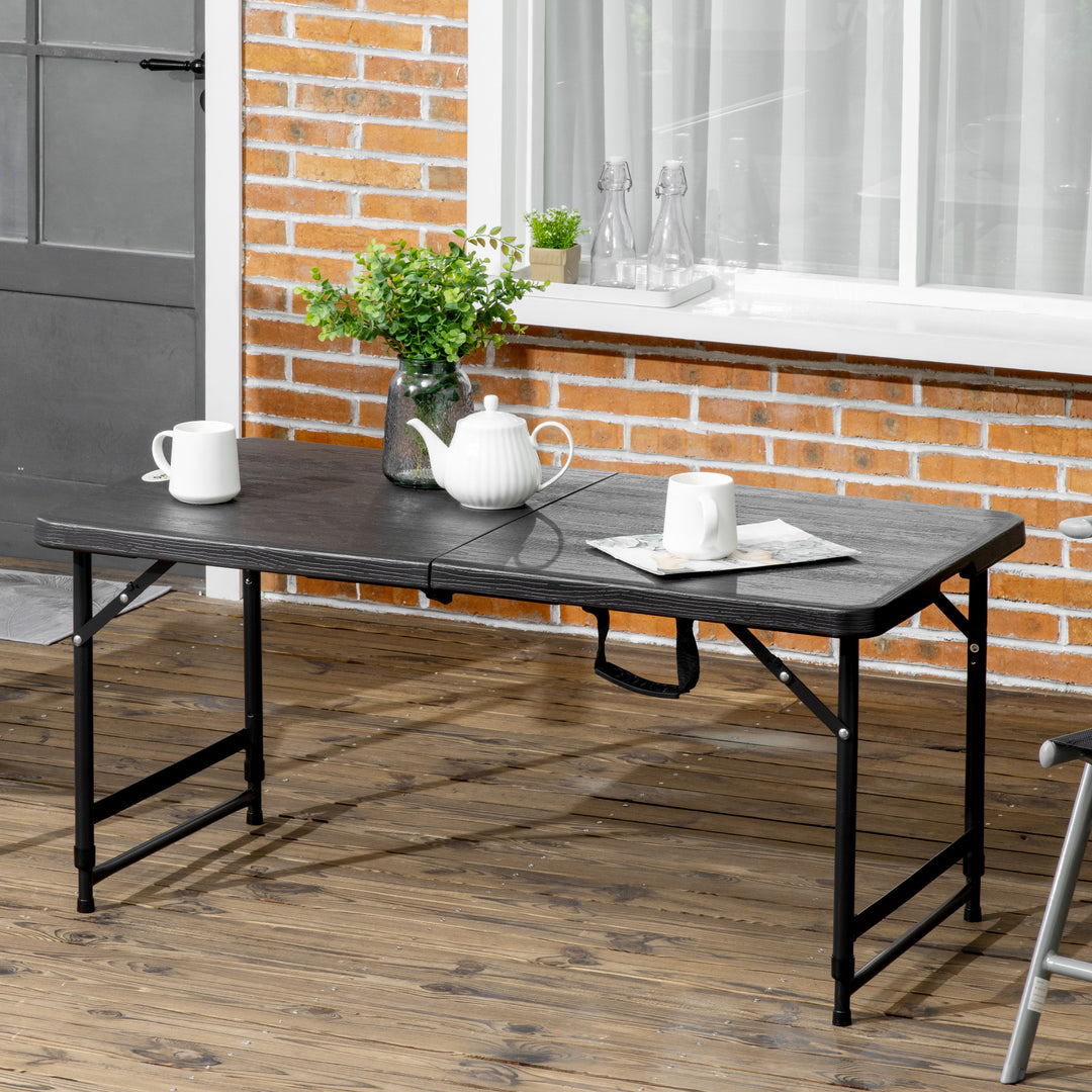 Udendørsbord, havebord, til 4 personer, foldbart, højdejusterbart, trælook, grå+sort, 118 x 60 x 74 cm
