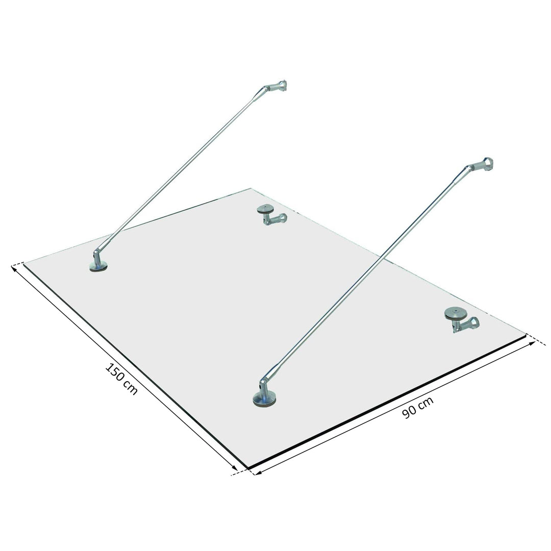 Baldakin dørbaldakin, hærdet glas, 304 rustfrit stål klar glas 150 x 90 cm