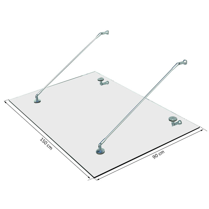 Baldakin dørbaldakin, hærdet glas, 304 rustfrit stål klar glas 150 x 90 cm