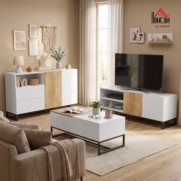 TV-skab til fjernsyn op til 55 tommer, moderne TV-lavbord, hvid