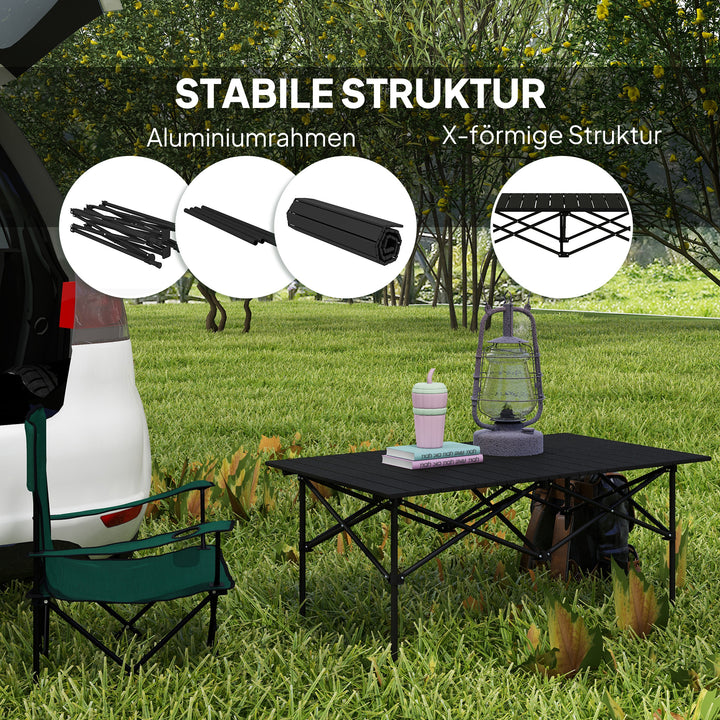 Campingbord klapbord med oprullbar bordplade havebord af aluminium 2 personer 95 x 55cm sort