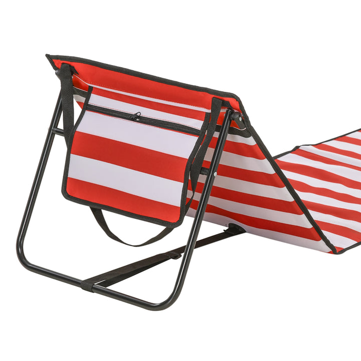 Strandliggestol, foldbar, justerbar ryglæn, sidelomme, blød polstring, stålstel, rød, 142x51x40cm