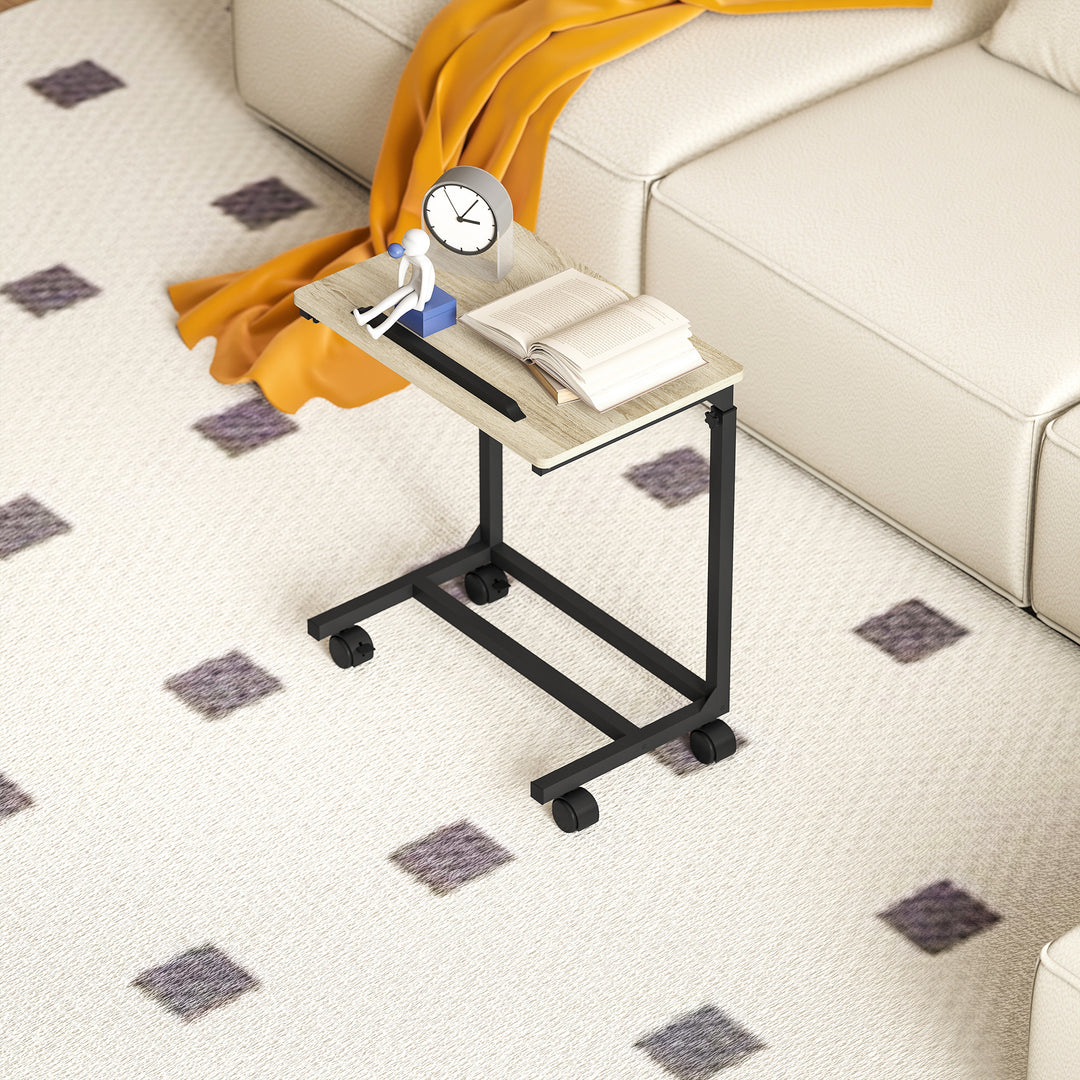 Sidebord, skrivebord, natbord, højdejusterbart, 4 hjul, metalstel