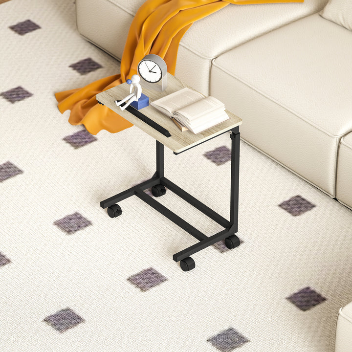 Sidebord, skrivebord, natbord, højdejusterbart, 4 hjul, metalstel