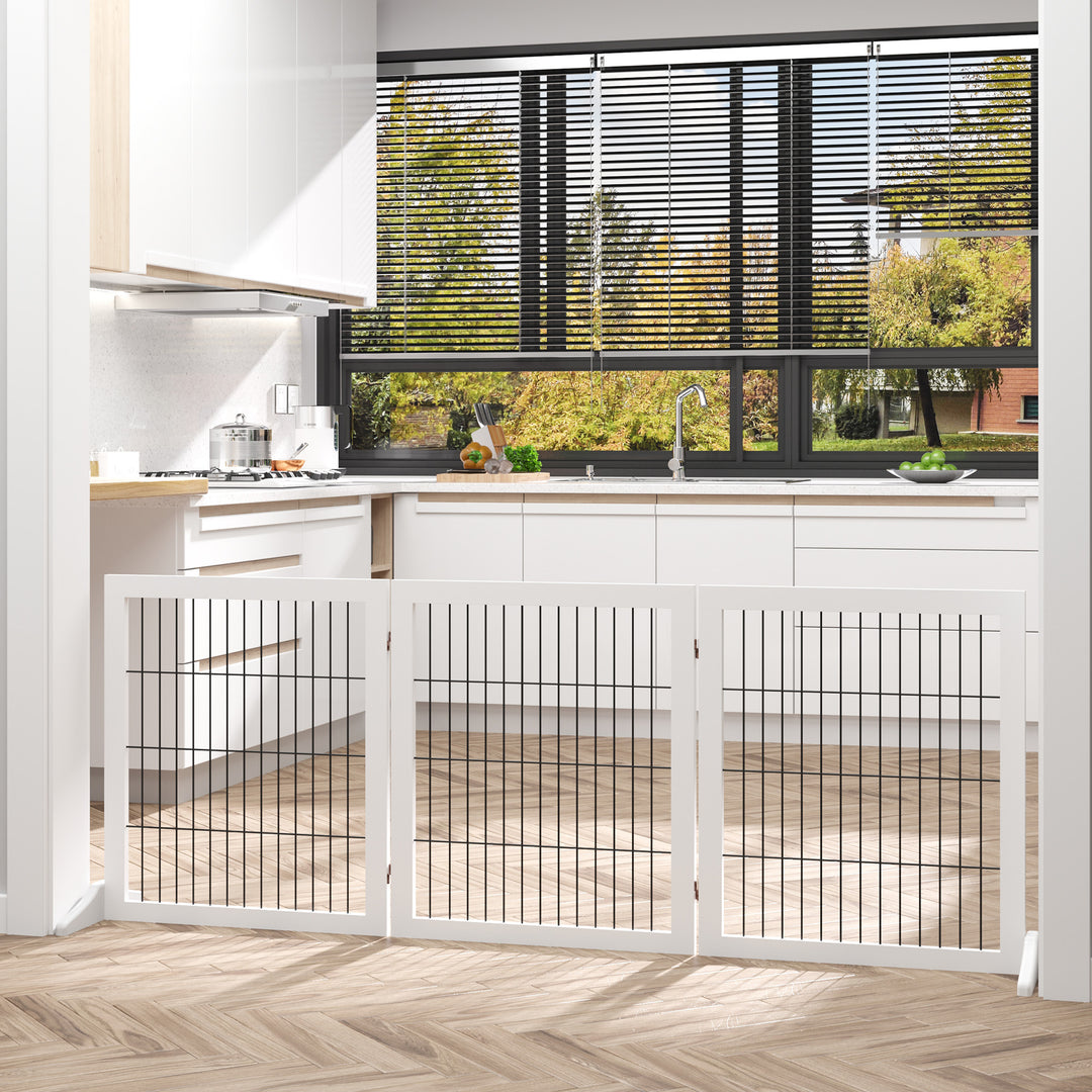 Hundegitter, hundegitter med støttefødder, trappegitter, hundegitter, dørbeskytter til pejs og komfur, hvid fyrretræ 185 x 36 x 71 cm