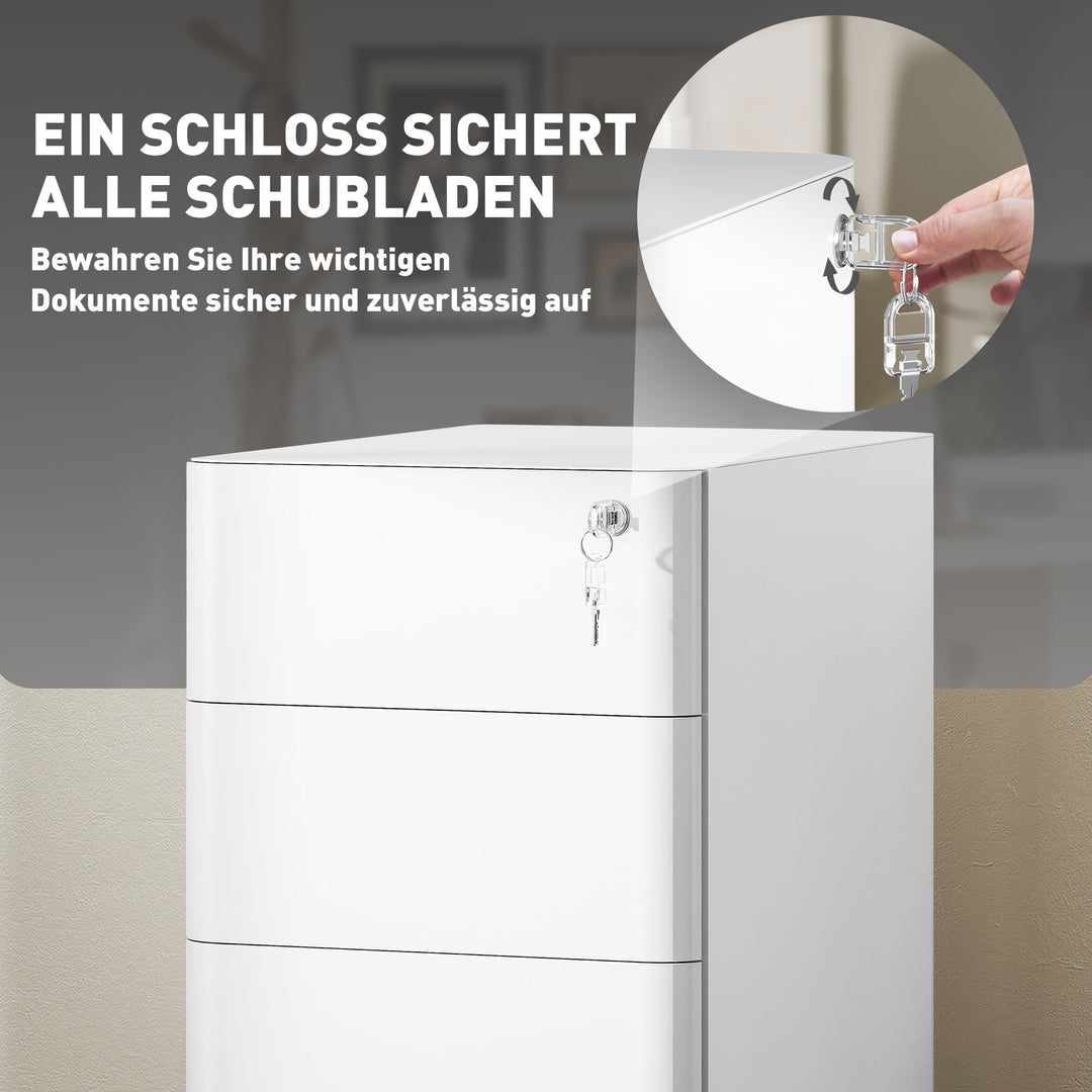 Metal arkivskab, kontorskab, 3 skuffer, på hjul, hvid