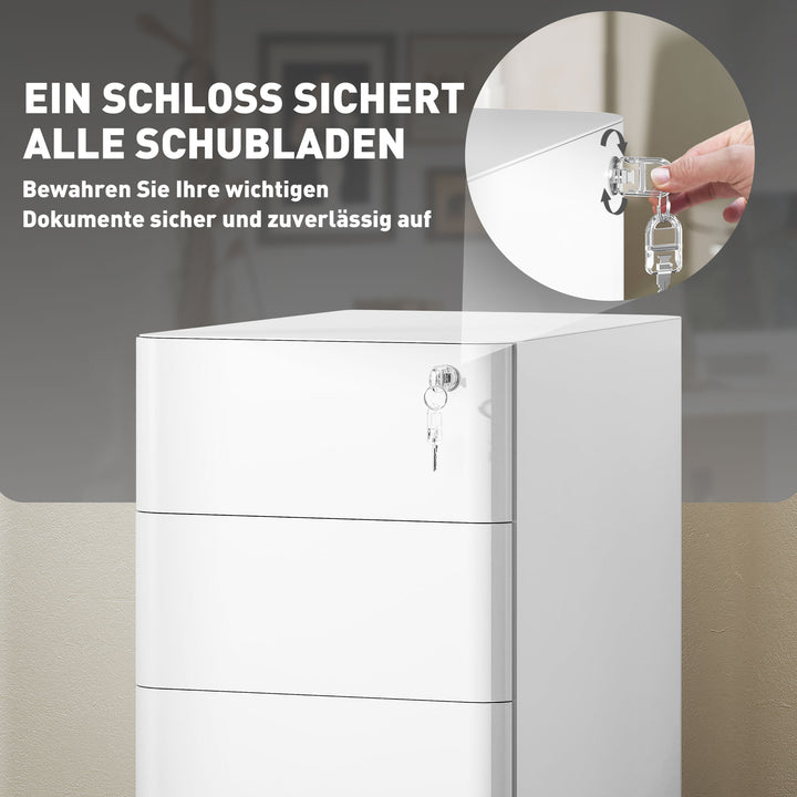 Metal arkivskab, kontorskab, 3 skuffer, på hjul, hvid