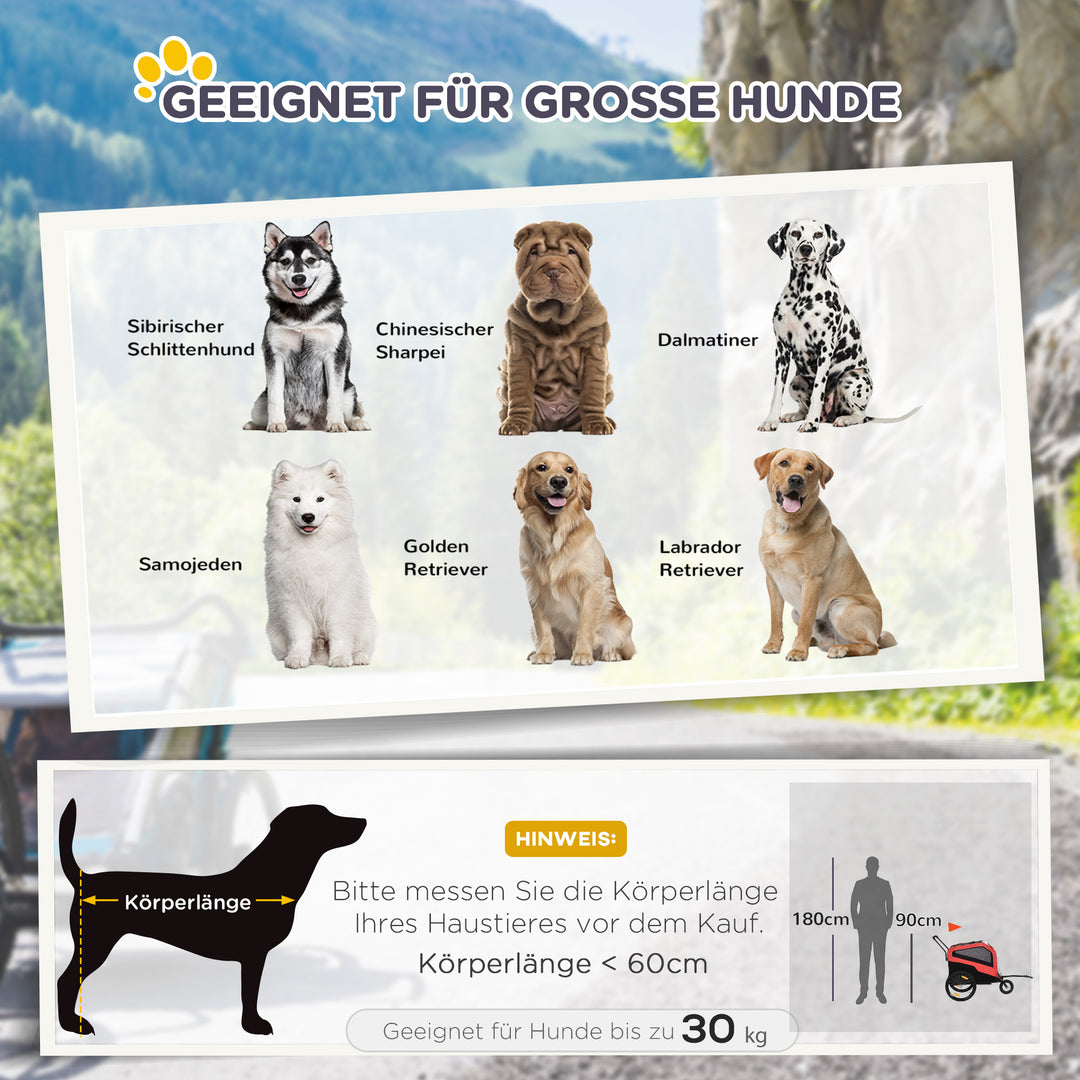 2-I-1 hundetrailer til hunde op til 30 kg, foldbar og opbevarbar, fodstøtte med styr, reflekser, sikkerhedsflag, 170 cm x 77 cm x 90 cm, rød