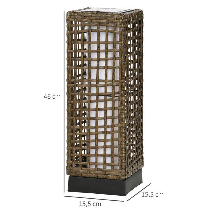 Udendørslampe, havelampe, solcelledrevet, 8 timers lysvarighed, automatisk tænding, rottinglook, 15,5 x 15,5 x 46 cm