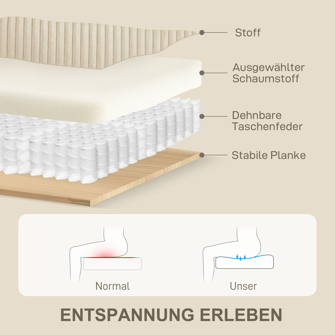 3-personers sofa med dekorative hynder, corduroy sofa til stue, soveværelse, 212 cm bred, cremehvid