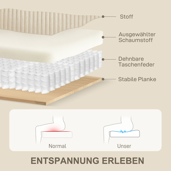 3-personers sofa med dekorative hynder, corduroy sofa til stue, soveværelse, 212 cm bred, cremehvid