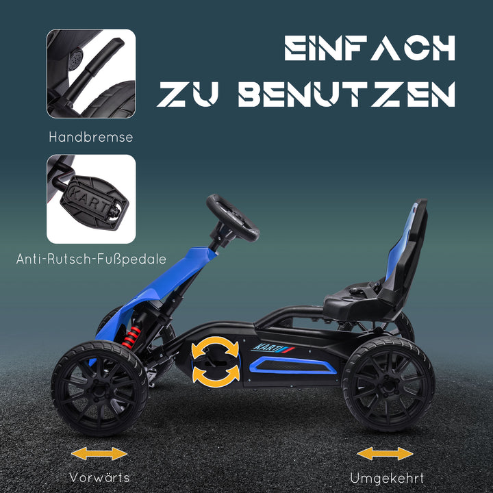Gokart med pedaler og bakgear, til børn i alderen 3 til 8 år, blå