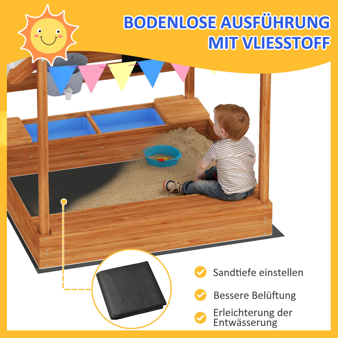 Sandkasse med solskærm, legehusdesign, med legetøjssæt, behandlet massivt træ, 124 x 116 x 146 cm, grøn