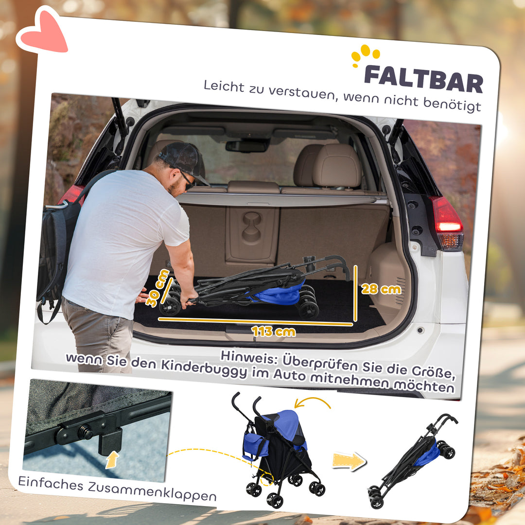 Kæledyrsklapvogn, sikkerhedsline, netvindue, 76l x 44b x 103h cm, mørkeblå