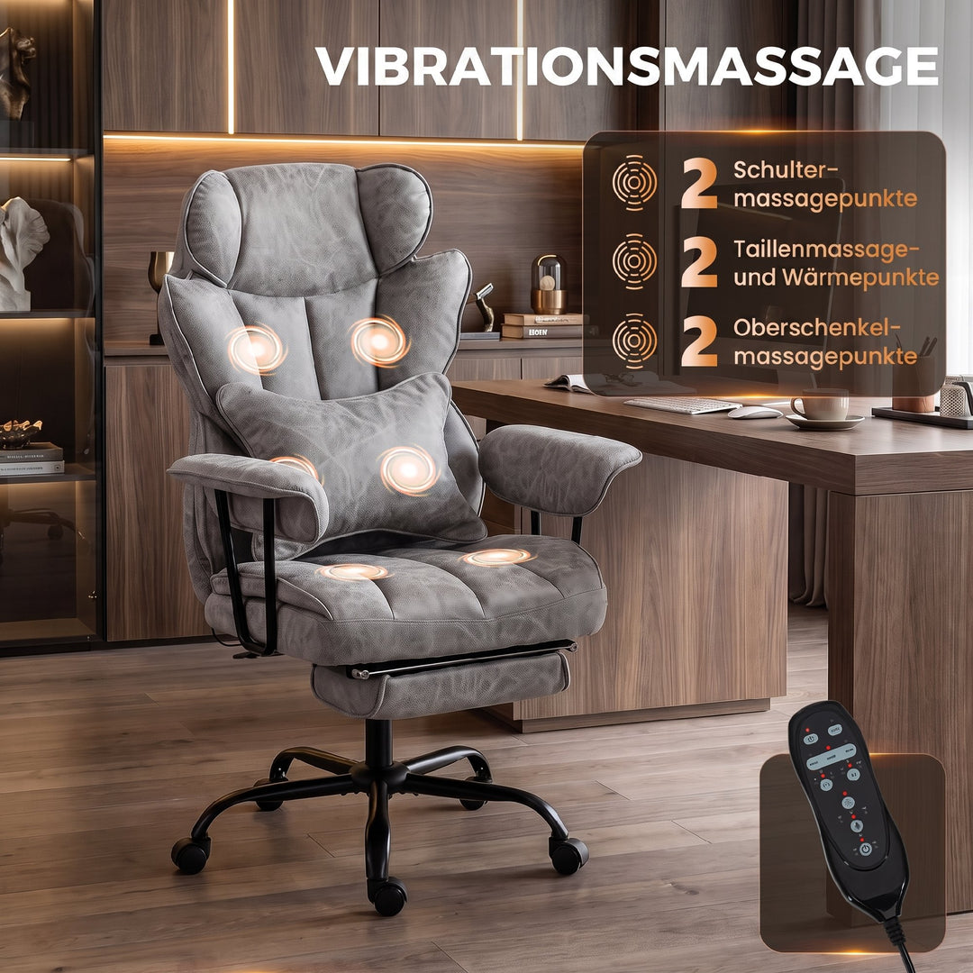 Kontorstol med 6-punkts massage og varme, skrivebordsstol, grå