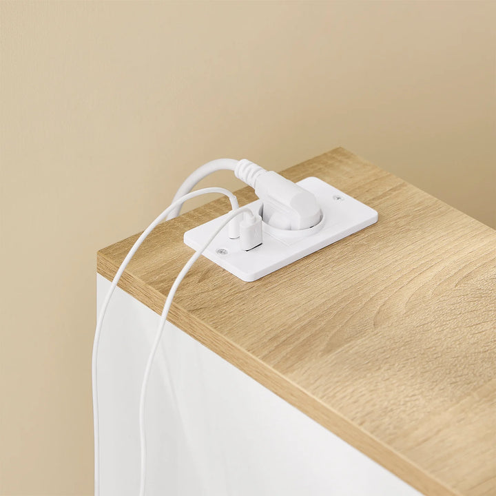 Sæt med 2 x natborde, pladsbesparende, indbygget ladestation, skandi-stil, 20 x 35 x 60 cm, hvid