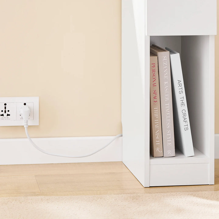 Sæt med 2 x natborde, pladsbesparende, indbygget ladestation, skandi-stil, 20 x 35 x 60 cm, hvid
