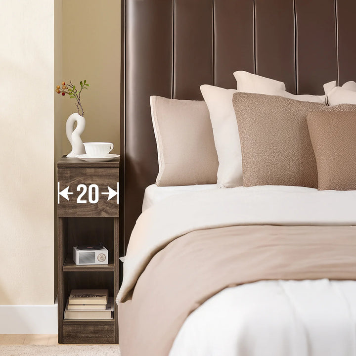 Elegant og pladsbesparende sengebord med skuffe i trælook (20 x 60 x 35 cm)