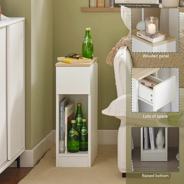 Enkel, moderne og pladsbesparende sengebord, skandi-look, B20 x D35 x H60 cm, hvid