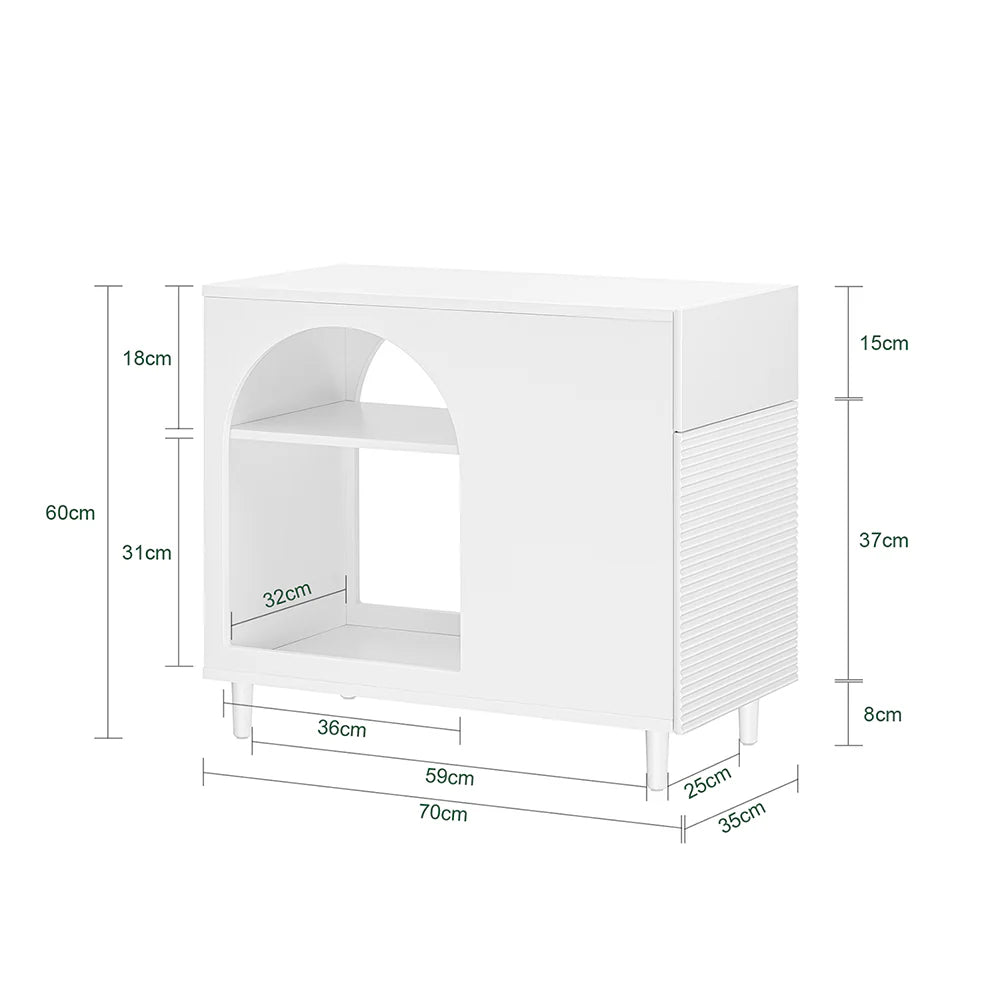 Stilfuldt sidebord med masser af opbevaringsplads, skandi-stil, L70xB35xH60 cm, hvid