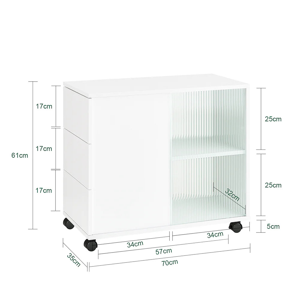 Kompakt og fleksibelt sidebord, god til små rum, L70xB35xH61 cm, hvid