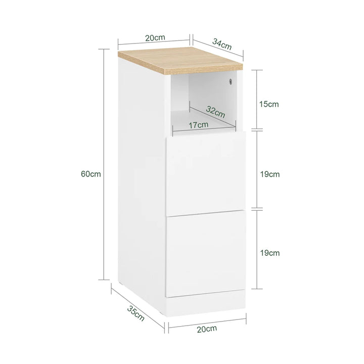 Pladsbesparende og minimalistisk sengebord, skandi-design, L20xB35xH60 cm, hvid