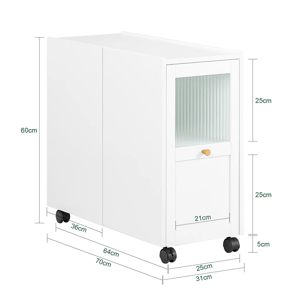 Stilfuld opbevaringsmøbel til alle dine vigtige dokumenter, hjul, L31xB70xH60 cm, hvid