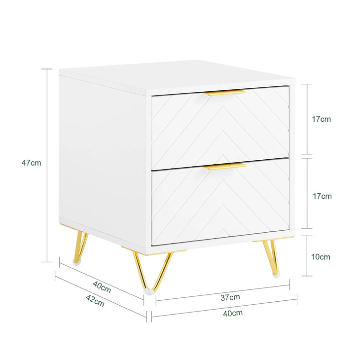 Sengebord med 2 skuffer, L40 cm x B42 cm x H47 cm, hvid