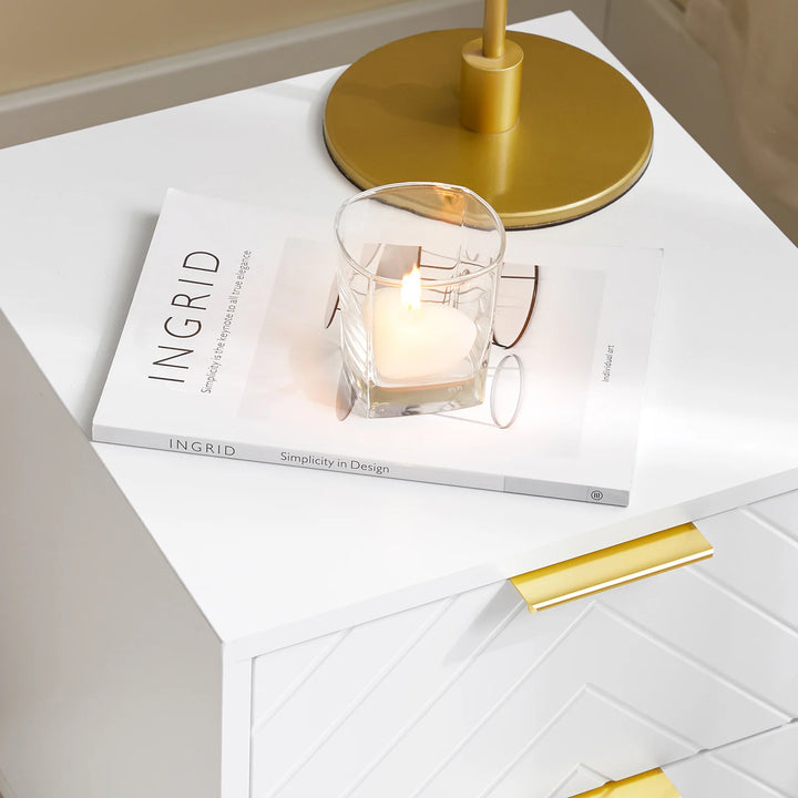 Sengebord med 2 skuffer, L40 cm x B42 cm x H47 cm, hvid