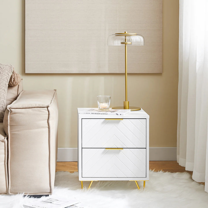 Sengebord med 2 skuffer, L40 cm x B42 cm x H47 cm, hvid