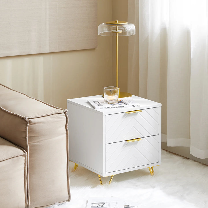 Sengebord med 2 skuffer, L40 cm x B42 cm x H47 cm, hvid