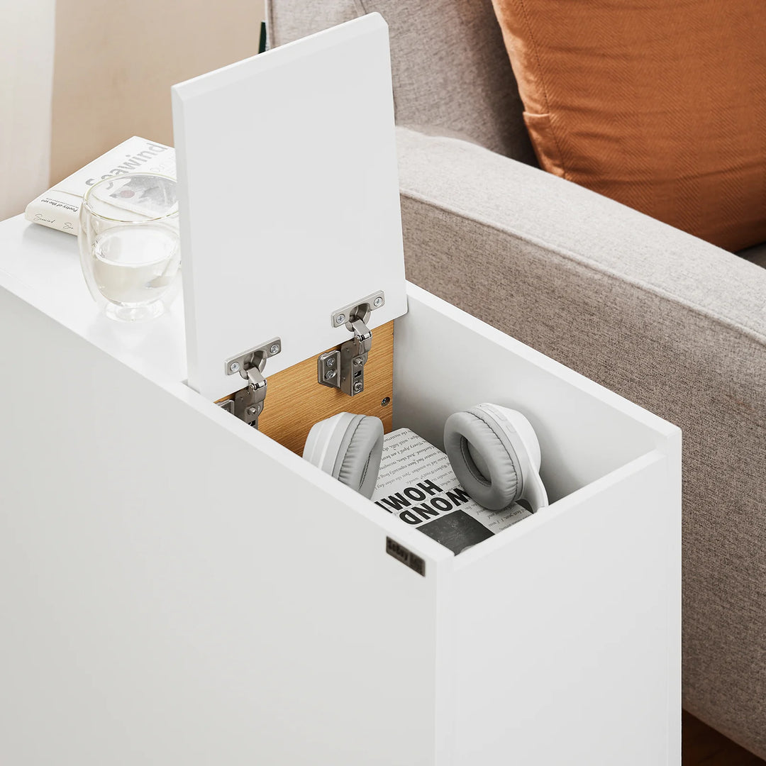 Pladsbesparende sidebord med en letåbnelig topplade, 24x60x60 cm, hvid