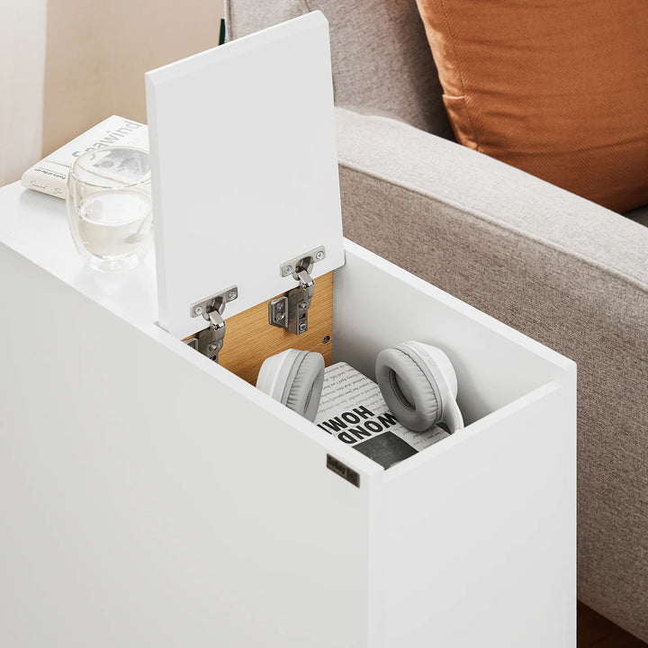 Pladsbesparende sidebord med en letåbnelig topplade, 24x60x60 cm, hvid