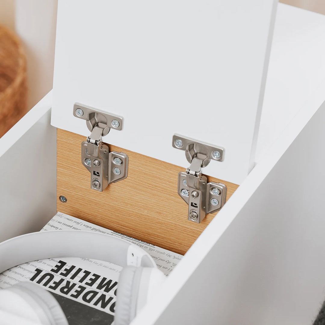 Pladsbesparende sidebord med en letåbnelig topplade, 24x60x60 cm, hvid