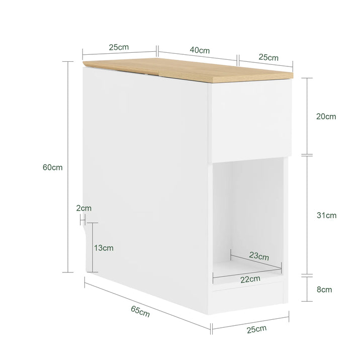 Smart og pladsbesparende sengebord/sidebord i hvid (25 x 65 x 60 cm)