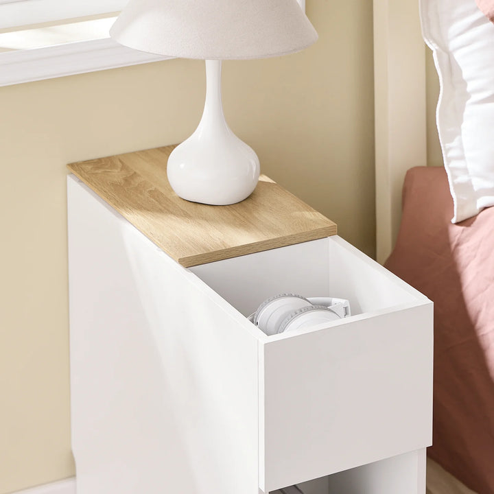 Smart og pladsbesparende sengebord/sidebord i hvid (25 x 65 x 60 cm)