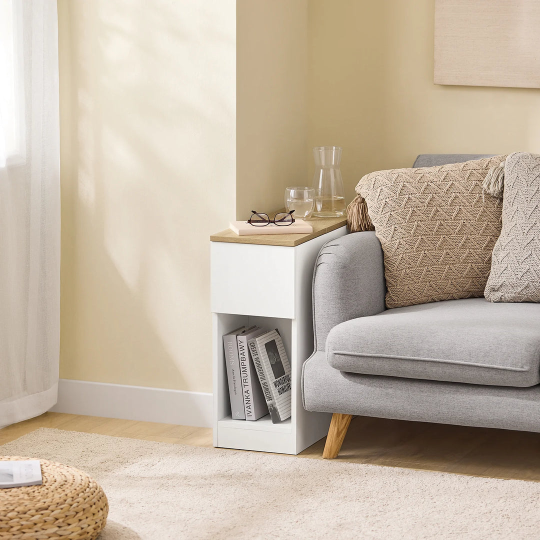 Smart og pladsbesparende sengebord/sidebord i hvid (25 x 65 x 60 cm)