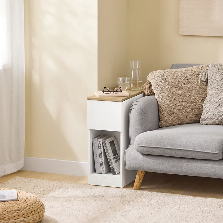 Smart og pladsbesparende sengebord/sidebord i hvid (25 x 65 x 60 cm)