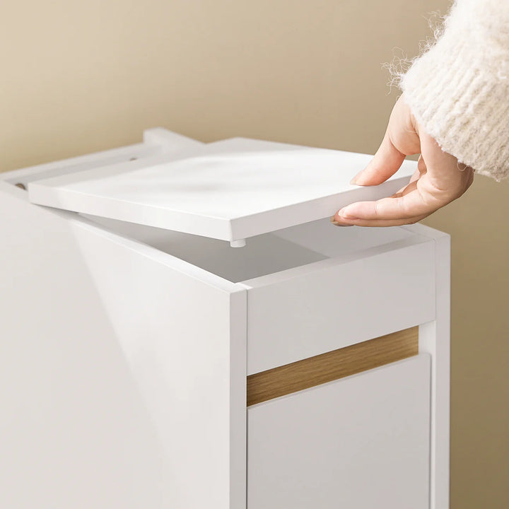 Elegant og pladsbesparende sengebord i hvid MDF materiale (20 x 60 x 35 cm)