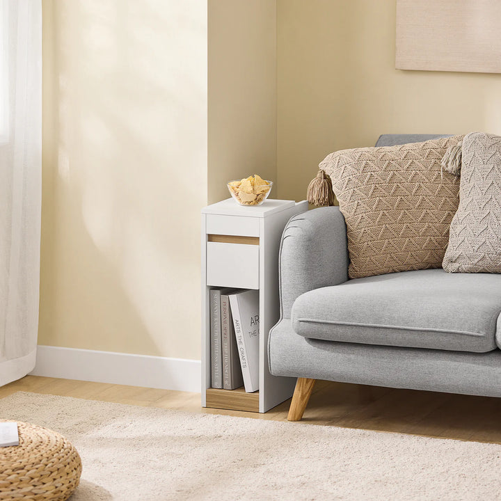 Elegant og pladsbesparende sengebord i hvid MDF materiale (20 x 60 x 35 cm)