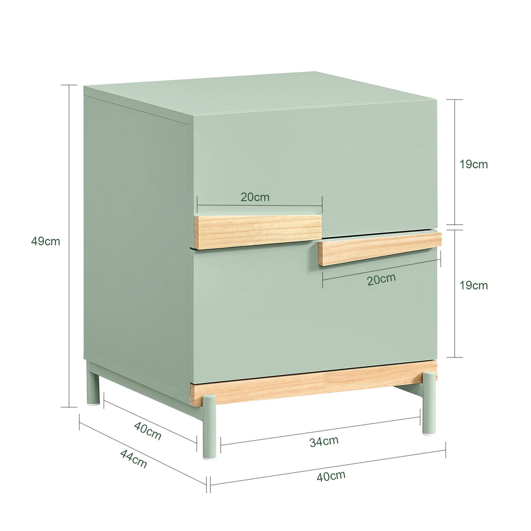 Elegant sengebord med 2 skuffer i grøn (40 x 49 x 44 cm)