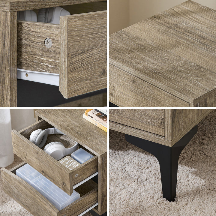 Moderne natbord: træ-look med elegant buet front og robuste metalben (natur), L40 x B40 x H47 cm