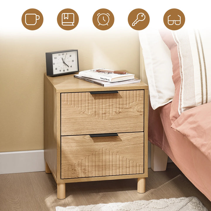 Elegant og pladsbesparende sengebord i naturtræ, B40 x D42 x H47 cm