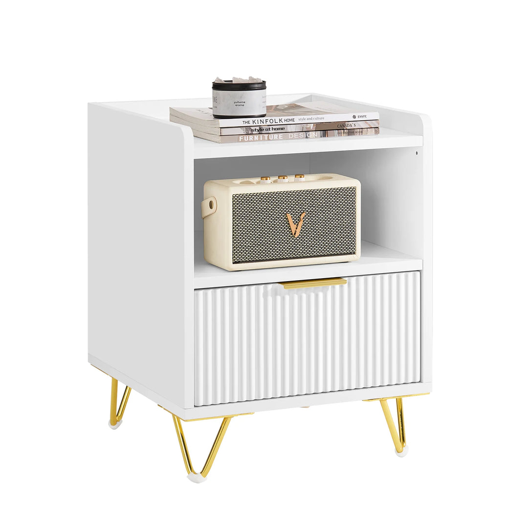 Moderne natbord med skuffe og opbevaringsrum – hvidt sidebord til soveværelse og stue, mål 40 x 40 x 51 cm