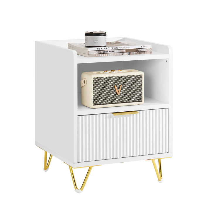 Moderne natbord med skuffe og opbevaringsrum – hvidt sidebord til soveværelse og stue, mål 40 x 40 x 51 cm