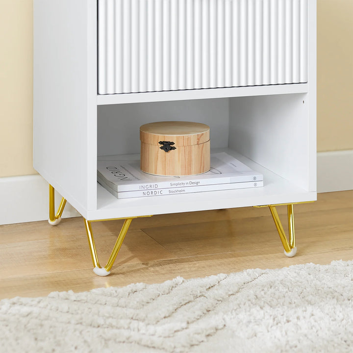 Moderne natbord med skuffe og opbevaringsrum – hvidt sidebord til soveværelse og stue, mål 40 x 40 x 51 cm