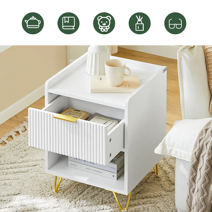 Moderne natbord med skuffe og opbevaringsrum – hvidt sidebord til soveværelse og stue, mål 40 x 40 x 51 cm