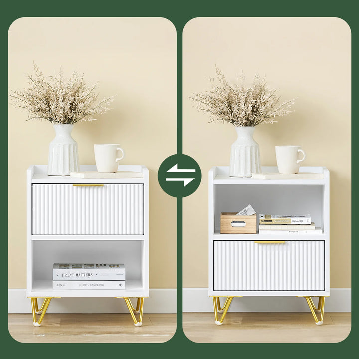 Moderne natbord med skuffe og opbevaringsrum – hvidt sidebord til soveværelse og stue, mål 40 x 40 x 51 cm